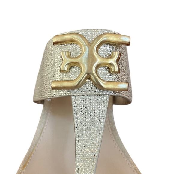 Sam Edelman New York Yardlie Cork Wedge Thong Sandals Muted Gold Leather Women 8 - Picture 4 of 7